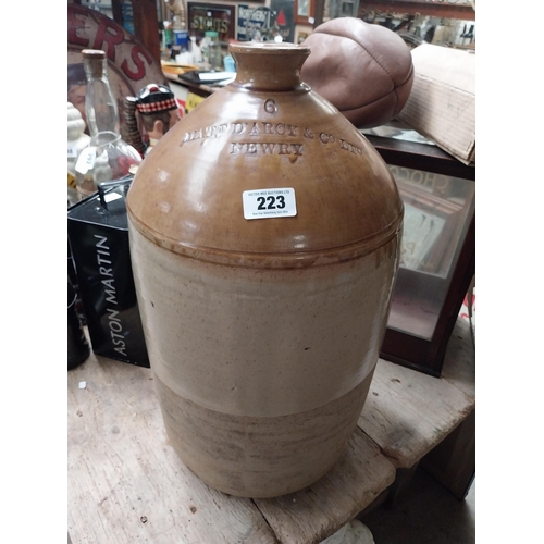 223 - Matt Darcy and Co Newry six gallon stoneware flagon. {57 cm H x 30 cm Dia.}.