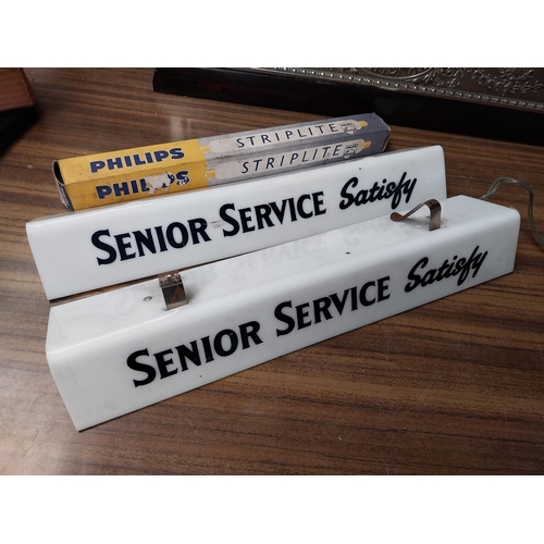 226 - Senior Service Cigarettes Perspex shelf advertising light in original box. {6 cm H x 36 cm W}.