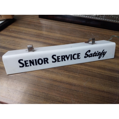 226 - Senior Service Cigarettes Perspex shelf advertising light in original box. {6 cm H x 36 cm W}.