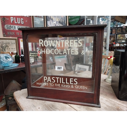 227 - Rowntree's Chocolate and Pastilles mahogany display cabinet. {44 cm H x 46 cm W x 29 cm D}.