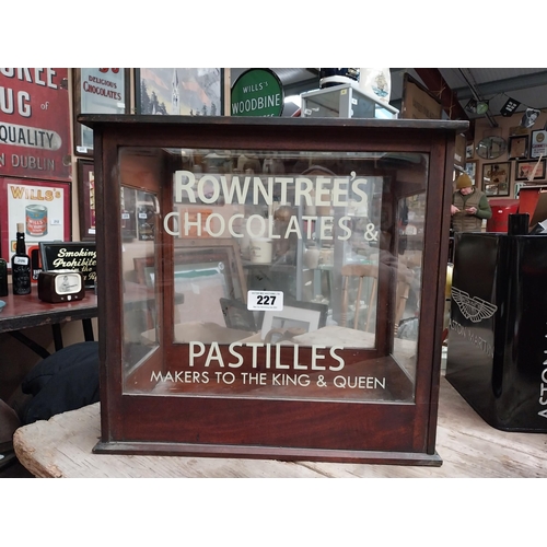 227 - Rowntree's Chocolate and Pastilles mahogany display cabinet. {44 cm H x 46 cm W x 29 cm D}.