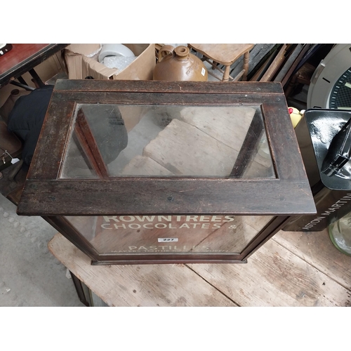 227 - Rowntree's Chocolate and Pastilles mahogany display cabinet. {44 cm H x 46 cm W x 29 cm D}.