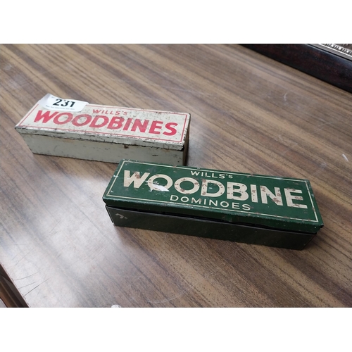 231 - Two Wills's Woodbine advertising Domino sets. {3 cm H x 16 cm W x 5 cm D}.