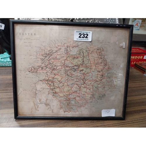 232 - Framed map of Ulster. {27 cm H x  32 cm W}.