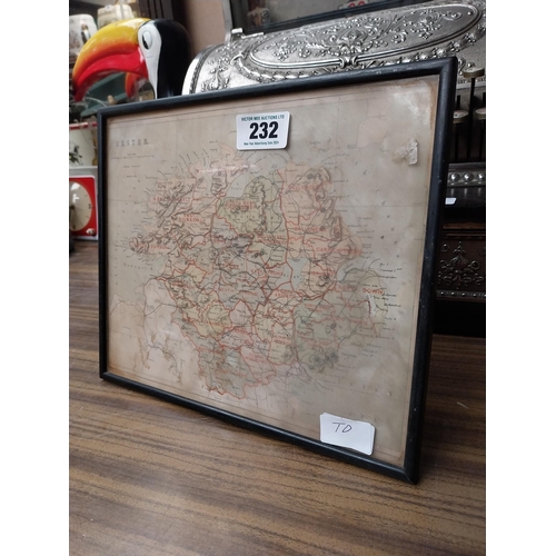 232 - Framed map of Ulster. {27 cm H x  32 cm W}.