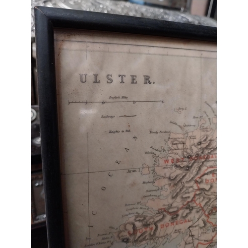 232 - Framed map of Ulster. {27 cm H x  32 cm W}.