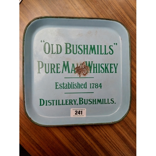 241 - Old Bushmills Whiskey enamel advertising drinks tray. {30 cm H x 30 cm W}.