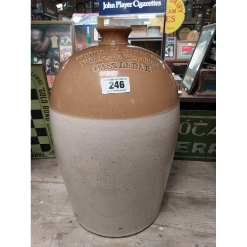 246 - Williams Gibbons Wholesale Merchant Castlebar four gallon stoneware flagon. {47 cm H x 27 cm Dia.}.