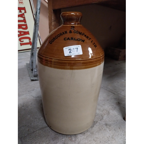 247 - Corcoran  and Co Carlow two gallon stoneware flagon with missing handle. {42 cm H x 22 cm Dia.}.