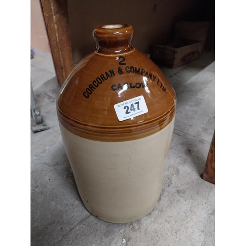 247 - Corcoran  and Co Carlow two gallon stoneware flagon with missing handle. {42 cm H x 22 cm Dia.}.