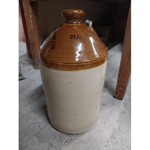 247 - Corcoran  and Co Carlow two gallon stoneware flagon with missing handle. {42 cm H x 22 cm Dia.}.