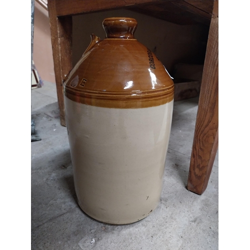 247 - Corcoran  and Co Carlow two gallon stoneware flagon with missing handle. {42 cm H x 22 cm Dia.}.