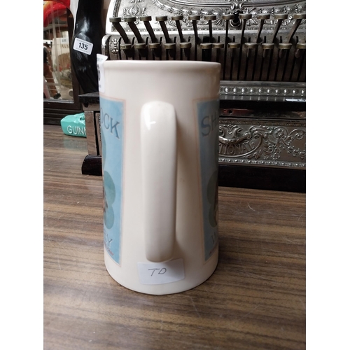 256 - Shamrock Whiskey ceramic advertising water jug. {18 cm H x 16 cm W x 12 cm D}.