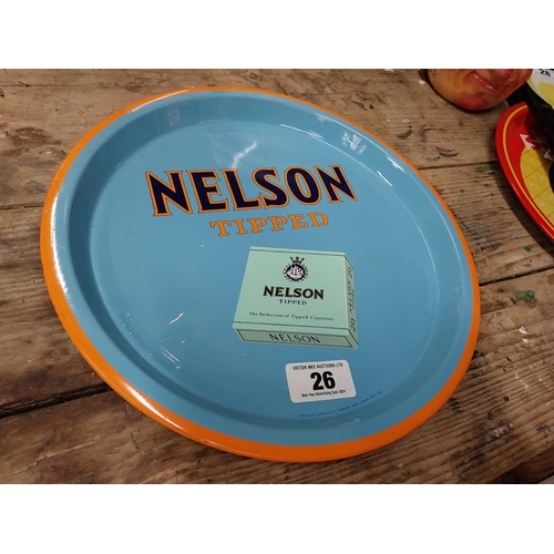 26 - Nelson's Tipped Cigarettes tin plate drinks tray. {33 cm Dia.}.