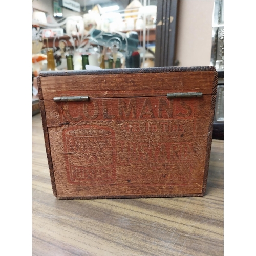 268 - 19th C. Colman's Mustard wooden advertising box. {14 cm H x 22 cm W x 17 cm D}.