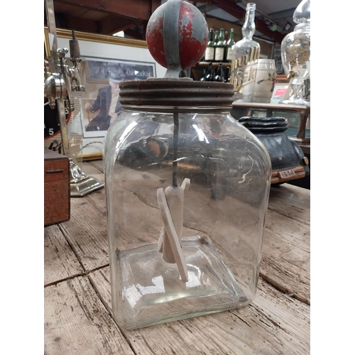 269 - Early 20th C. glass table churn. {36 cm H x 18 cm W x 18 cm D}.