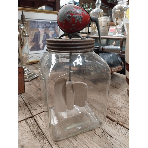 269 - Early 20th C. glass table churn. {36 cm H x 18 cm W x 18 cm D}.