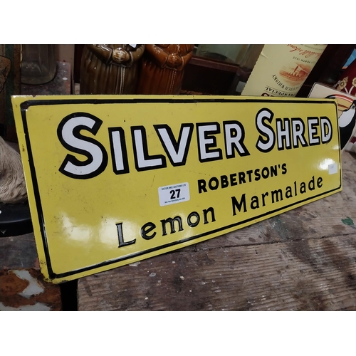 27 - Silver Shred Robertsons Lemon Marmalade enamel advertising sign. {20 cm H x 61 cm W}.