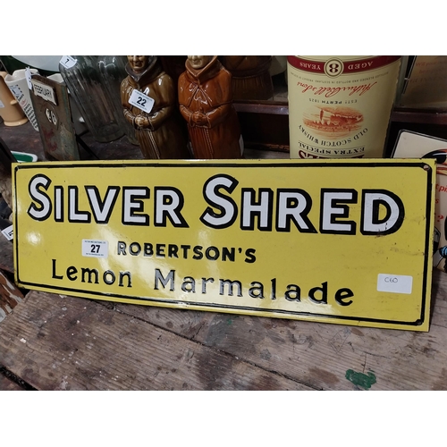 27 - Silver Shred Robertsons Lemon Marmalade enamel advertising sign. {20 cm H x 61 cm W}.