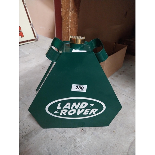 280 - Landrover tin oil can with brass cap. {32 cm H x 33 cm W x 11 cm D}.