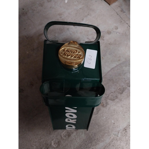 280 - Landrover tin oil can with brass cap. {32 cm H x 33 cm W x 11 cm D}.