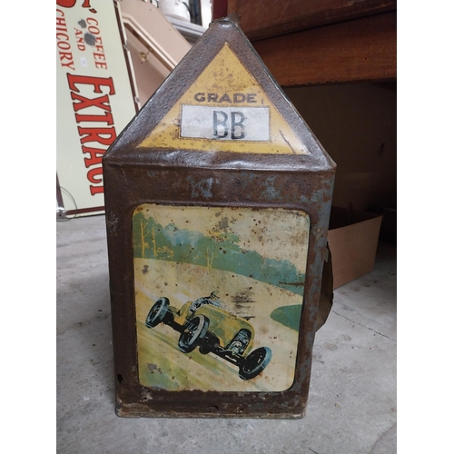 281 - Gamages Motor Oil haystack petrol can. {49 cm H x 26 cm W x 26 cm D}.