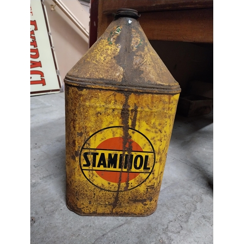 284 - 1950's Staminol Metal oil can. {51 cm H x 26 cm W x 26 cm D}.