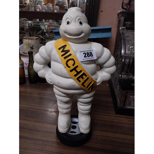 288 - Michelin Man cast iron advertising model. {48 cm H x 23 cm W x 13 cm D}.