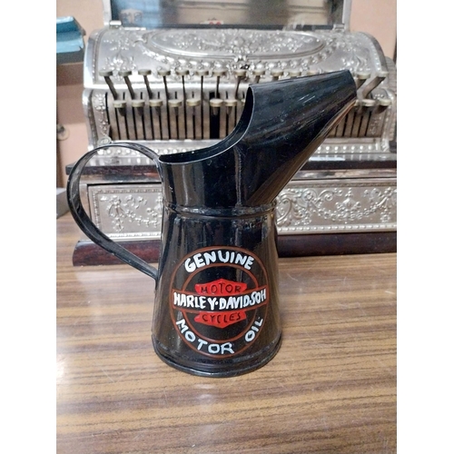 289 - Three Harley Davidson graduated oil measures. {27 cm H x 29 cm W x 15 cm D to 18 cm H x 10 cm W x 10... 