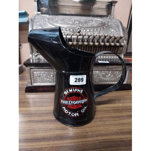 289 - Three Harley Davidson graduated oil measures. {27 cm H x 29 cm W x 15 cm D to 18 cm H x 10 cm W x 10... 