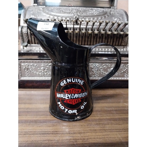 289 - Three Harley Davidson graduated oil measures. {27 cm H x 29 cm W x 15 cm D to 18 cm H x 10 cm W x 10... 