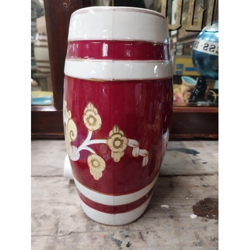 29 - Good quality early 20th C. Irish Whiskey ceramic dispenser {28 cm H x 25 cm W x 20 cm D}.