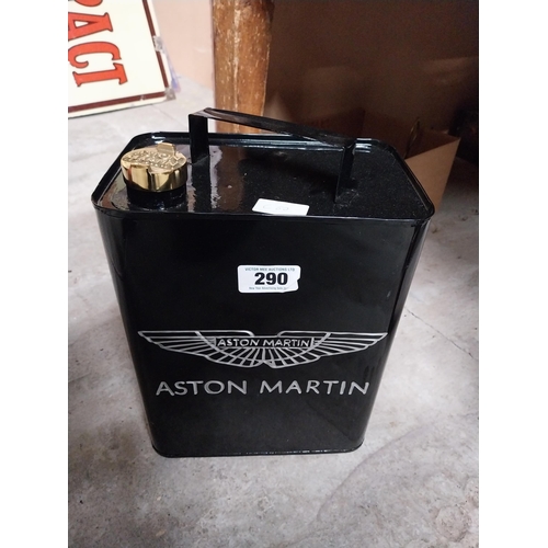 290 - Aston Martin tinplate petrol can. {30 cm H x 24 cm W x 15 cm D}.