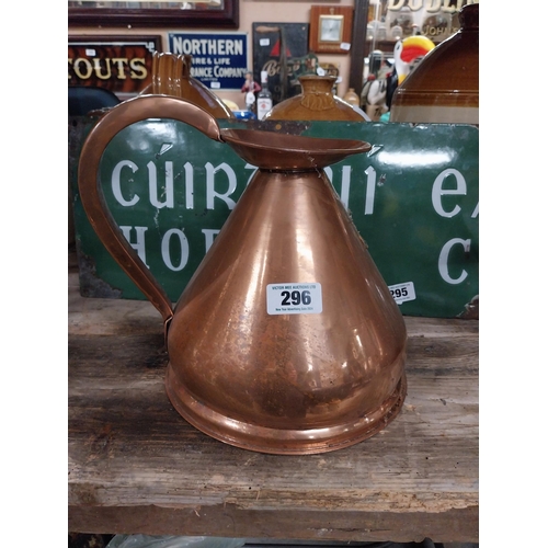 296 - Set  of four graduated copper haystack measures. {28 cm H x 30 cm Dia. to 12 cm H x 13 cm Dia.}