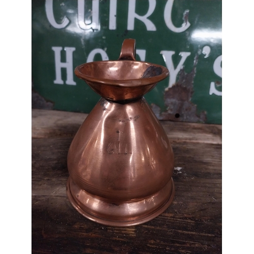 296 - Set  of four graduated copper haystack measures. {28 cm H x 30 cm Dia. to 12 cm H x 13 cm Dia.}