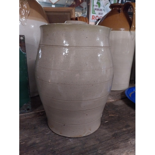 297 - 19th C. Irish whiskey stoneware dispenser with original brass tap. {27 cm H x 22 cm Dia.}