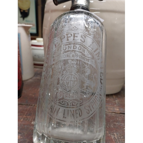 298 - Schweppes Tonic Water glass soda siphon. {30 cm H x 9 cm Dia.}