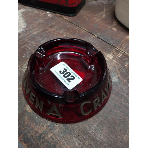 302 - Craven A glass advertising ashtray. {4 cm H x 14 cm Dia.}