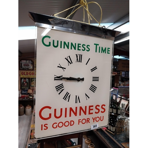 303 - Guinness Time Guinness is Good for You chrome and glass battery operated advertising clock. {55 cm H... 