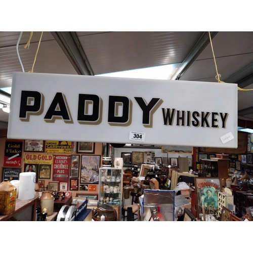 304 - Paddy Whiskey Perspex light up advertising box. {20 cm H x 67 cm W x 17 cm D}.