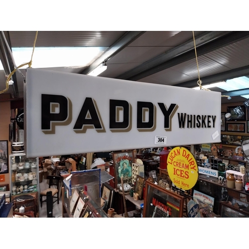 304 - Paddy Whiskey Perspex light up advertising box. {20 cm H x 67 cm W x 17 cm D}.