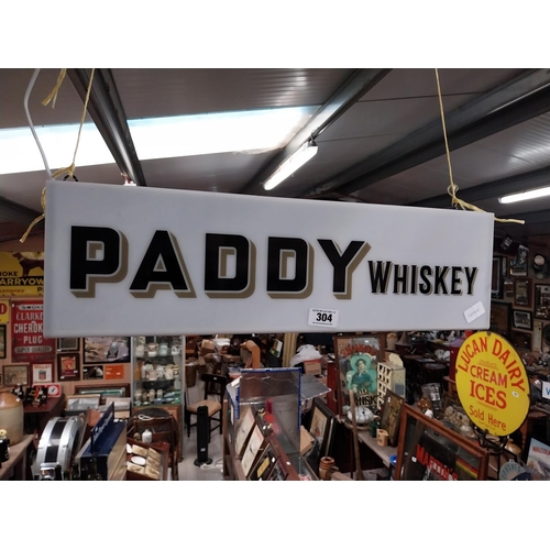 304 - Paddy Whiskey Perspex light up advertising box. {20 cm H x 67 cm W x 17 cm D}.