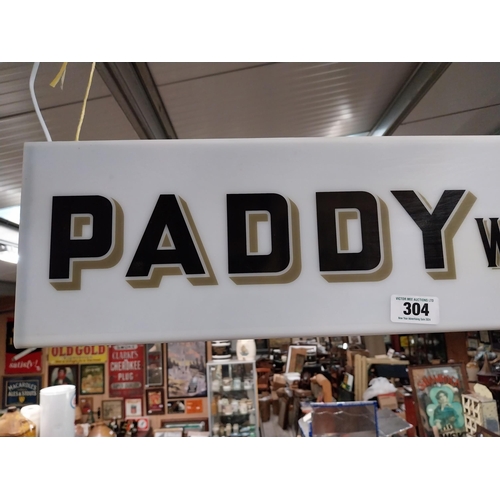 304 - Paddy Whiskey Perspex light up advertising box. {20 cm H x 67 cm W x 17 cm D}.