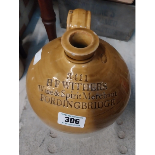 306 - H F Winters Fording bridge two gallon stoneware flagon with some damage {31 cm H x 20 cm Dia}  and S... 