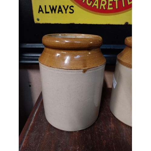 307 - Set of six 19th C. stoneware jam jars {20 cm H x 13 cm Dia.}