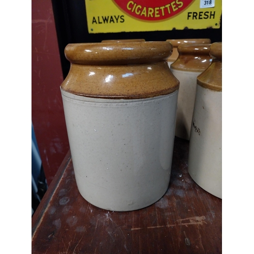 307 - Set of six 19th C. stoneware jam jars {20 cm H x 13 cm Dia.}