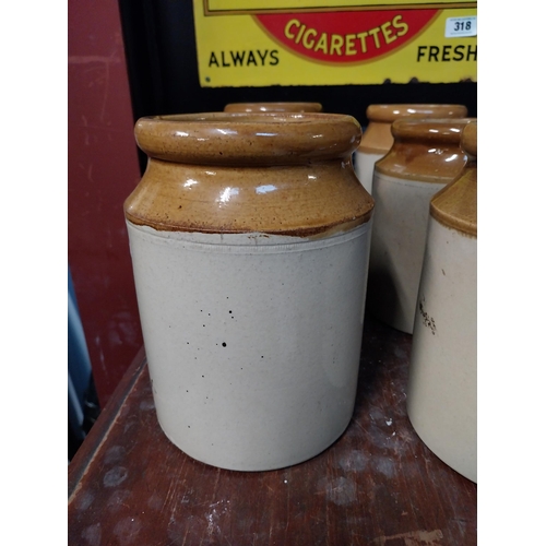 307 - Set of six 19th C. stoneware jam jars {20 cm H x 13 cm Dia.}