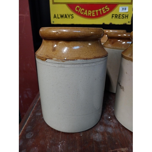 307 - Set of six 19th C. stoneware jam jars {20 cm H x 13 cm Dia.}