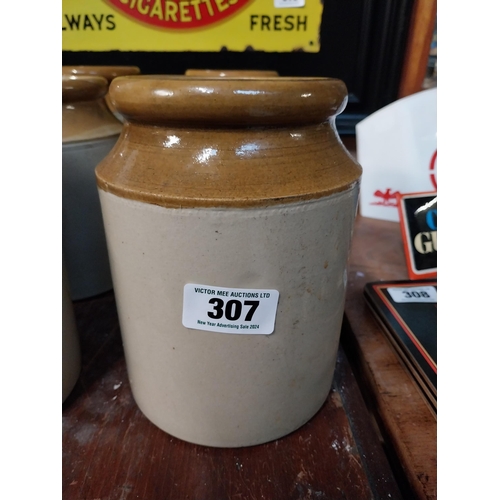 307 - Set of six 19th C. stoneware jam jars {20 cm H x 13 cm Dia.}