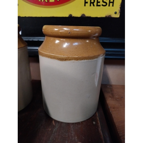 307 - Set of six 19th C. stoneware jam jars {20 cm H x 13 cm Dia.}